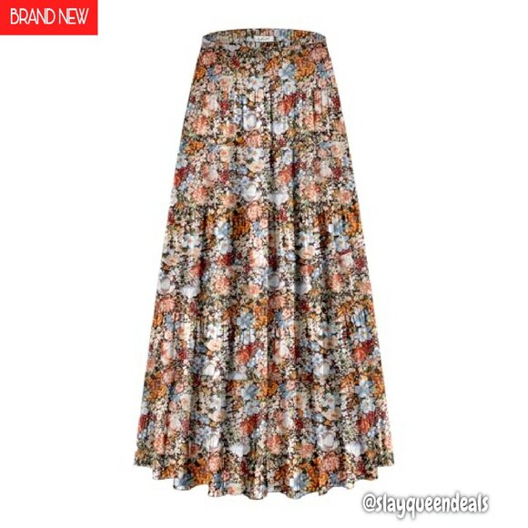 High Waisted Maxi Skirt with Pockets A-Line Pleated Long Skirt - Picture 2 of 8